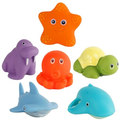 Beaupretty 6pcs Baby Bath Toys Squeaky Animal Water Playthings for Toddlers Boys and Girls Bathtub Small Shower Bathing Toys Set