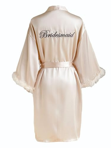 Brautmantel mit Feder Weißer Satin-Kimono mit Braut-Stickerei auf dem Rücken Einheitsgröße Hochzeitsmantel für die Braut