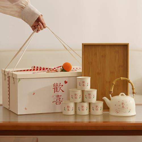 Servicio de té tradicional de porcelana china, juego completo con tetera, tazas, bandeja y embalaje de regalo, regalo de boda, regalo de novia, regalo de fiesta ideal para recién casados