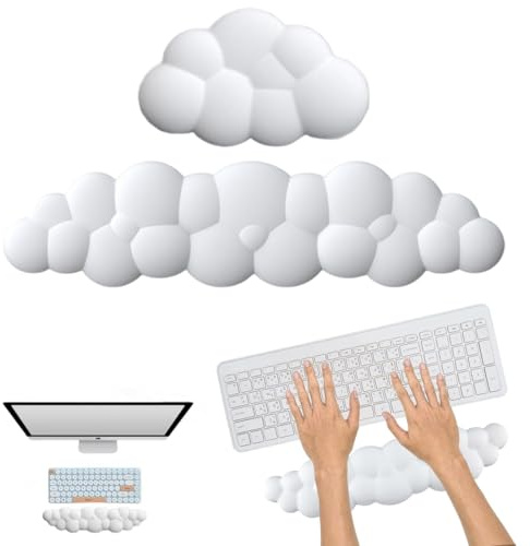 YUPZAR 1 Pièce Nuage Repose Poignet Clavier, Reposes-Poignets Souris Ergonomique en Mousse à Mémoire et Clavier, Avec Base Antidérapant en pour Bureau Gamer, Ordinateur MAC(Blanc)