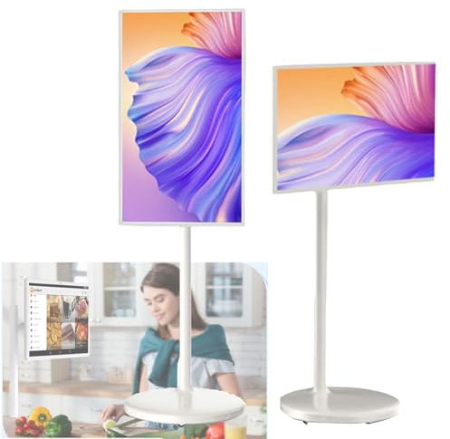 Monitor touch screen portatile da 21,5 pollici Full HD 1080p, batteria integrata da 6000 mAh, frequenza di aggiornamento 60 Hz, rotazione girevole, supporto TV mobile su ruote, 4 GB di RAM, 64 GB di