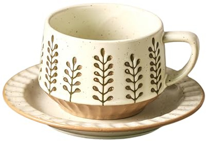 HUMOCHUSON Tazza Cappuccino Set Di Tazze E Piattini Da Caffè In Ceramica Smerigliata Retrò Da 300 Ml, Tazza Da Latte Americano In Gres, Adatta Per Bar - Lucky Tree