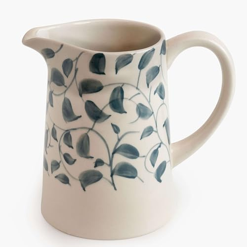 Anna Michelle Ceramic Jug Hand Painted Jug for Milk Stoneware Ceramic Pitchers for Multiple Use in The Kitchen Perfect for Home Decor Unique Gift (Blue)