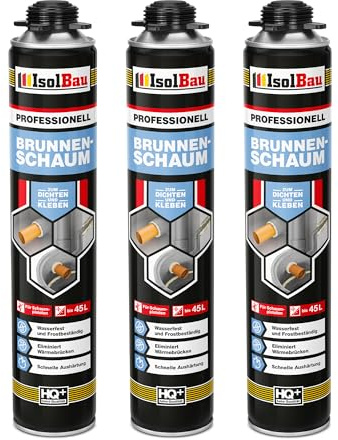 Isolbau - Brunnenschaum 1K Bauschaum Wasserdicht Aussen und Innen - Montageschaum 3 x 750 ml - PU-Schaum - Pistolenschaum Dämmschaum Isolierschaum
