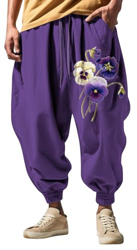 Haremsbyxor för män roliga mönster tryckta byxor vardaglig hippie harem joggingbyxor lös passform hiphop droppe gren manschettbyxor baggy streetwear fritid andas brett ben jogging botten vår sommar