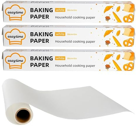 Baking Paper Roll 3 Pack, 30 cm x 15 m Greaseproof Non-Stick | Parchment Paper for Baking with Cutter, Oil-Proof and Heat-Resistant for Cooking, Grilling, Steaming and Air Frying