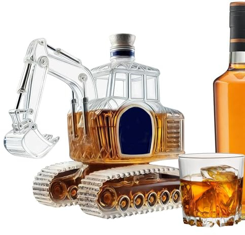 Whiskey Bottle | Excavator Shaped Glass Bottle Liquor Pourer Dispenser | Glass Liquor Decanter Statue - for Men Dad Father Home Bar Birthday Wedding Housewarming