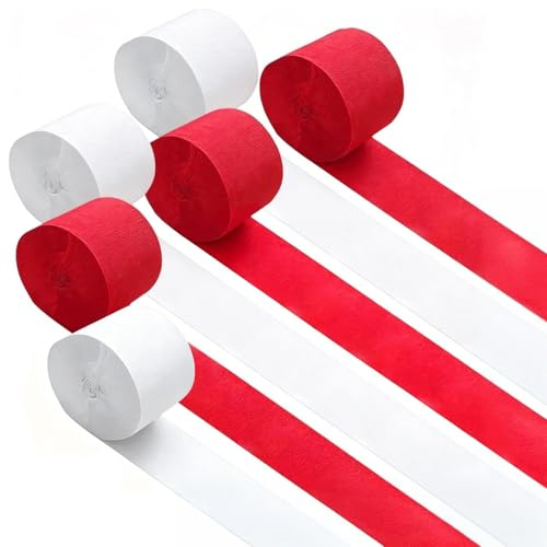 ZIJANG 6er-Pack Krepppapier 4,5cm×25m Bastelpapier (Weiß/Rot) | Crepe Papier für DIY Basteln, Dekorationsschleifen und Festliche Anlässe Geeignet