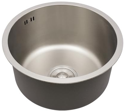 Lavello da cucina rotondo in acciaio inox, lavello da incasso, diametro 41 cm, lavello da incasso con cestello e scarico a S, profondo 19 cm, adatto per cucine piccole