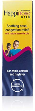 Happinose Balm Nasal Decongestant Balm with Essential Oils for Colds, Catarrh and Hay Fever, 14g