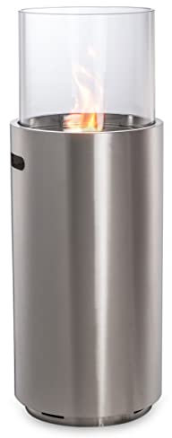 LILIMO Edelstahl Standkamin Messina | 34 x 34 x 92,5 cm | Runder, freistehender Bio-Ethanol Kamin | in silber | Ethanol Kamin Indoor und Outdoor | Bio Ethanol Kaminofen Indoor, Balkon- und Terassenkamin