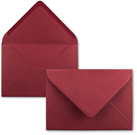 50x Briefumschläge B6-17,5 x 12,5 cm - Dunkel-Rot - Nassklebung mit spitzer Klappe - 120 g/m² - Für Hochzeit, Gruß-Karten, Einladungen