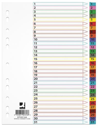 Q-CONNECT A4 Ordner-Trennblätter/ 30-teilig/Karton/Mylar-Folie/ A4 Ordnerregister/Für Zuhause, Schule, Büro/Gemischte Farben