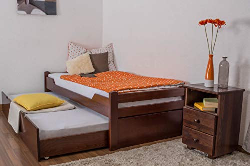 Einzelbett/Gästebett Easy Premium Line K1/1h inkl. 2. Liegeplatz und 2 Abdeckblenden, 90 x 200 cm Buche Vollholz massiv Dunkelbraun