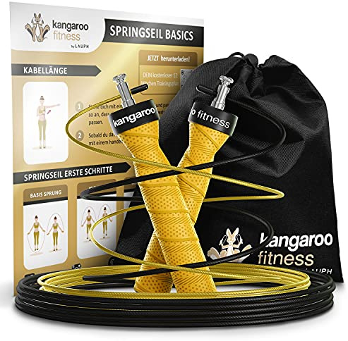 Springseil für Erwachsene Fitness mit Trainingsplan Bonus Seil Tasche gelb - Speed Rope Springseil Boxen Crossfit Sport Sprungseil Erwachsener Boxer - Springseile Skipping Jump Rope Seil Seilspringen