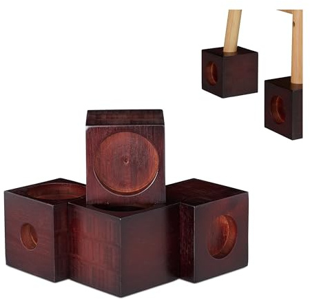 Relaxdays Möbelerhöhung aus Bambus, Würfel im 4er Set, Dunkelbraun | Tischerhöhung, Sockelfuß, Stuhlerhöhung, 9,4 cm groß