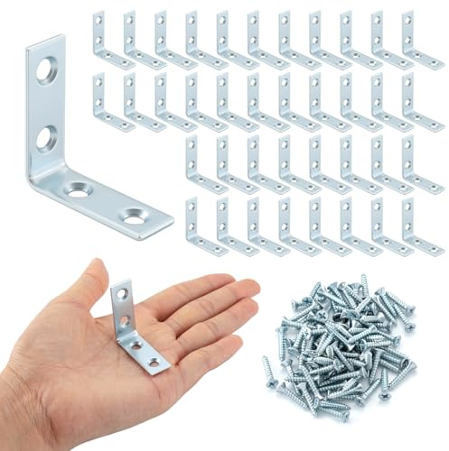 40 Pack L Bracket Corner Braces, Small Metal L Brackets for Wood, 1.5 inch Steel Joist Right Angle Brackets for Wood Shelves Chair Drawer Cabinet with Screws, Zinc Plated HOME MASTER HARDWARE
