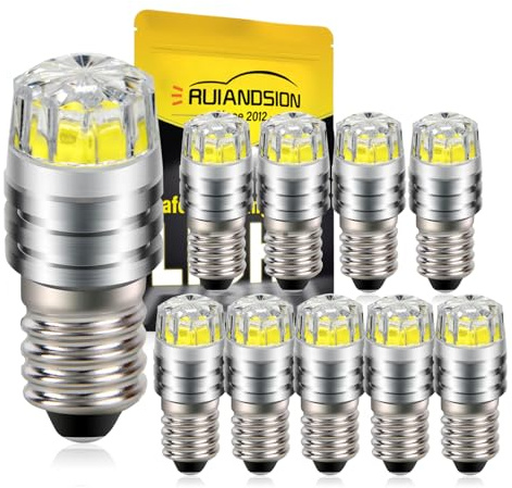 Ruiandsion 10pcs 2W COB 6V E10 LED de mise à niveau de remplacement de l'ampoule pour lampes de poche torche phare Lampe frontale, Blanc