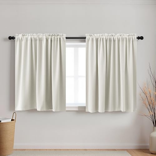 KOUFALL Small Cafe Curtains 24 Inch Length, Thermal Insulated Blackout Boho RV Curtain for Camper Window, 34 x 24 Inch Length, Cream