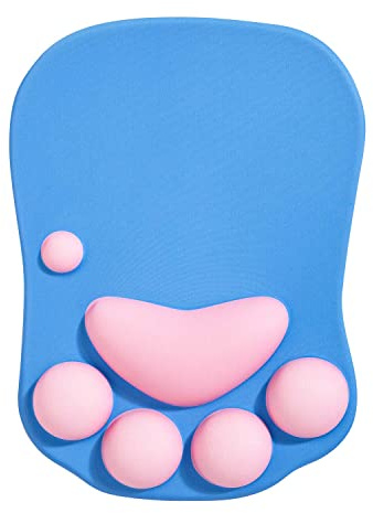 DOBAOJIA Alfombrilla de Ratón Reposamuñecas, Alfombrilla de Ratón con Pata de Gato, Mouse Pad Gaming, con Gel de Silicona, para el hogar/Oficina/Juegos, Azul y Rosa