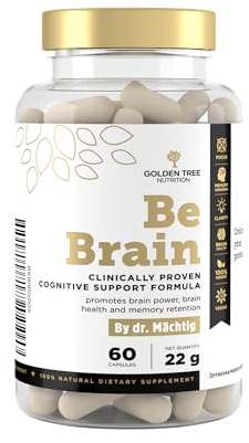 Golden Tree Be Brain Nootropic Kapseln – Neuro Komplex mit Ginseng, Ginkgo Biloba, Bacopa Monnieri & B Vitamine Komplex hochdosiert – 60 Kapseln
