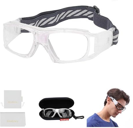 SooGree Lunettes de protection pour le sport, basket-ball, football, football, sports – Lunettes de sécurité pour homme et femme – Verres remplaçables (monture transparente, coussinet transparent)
