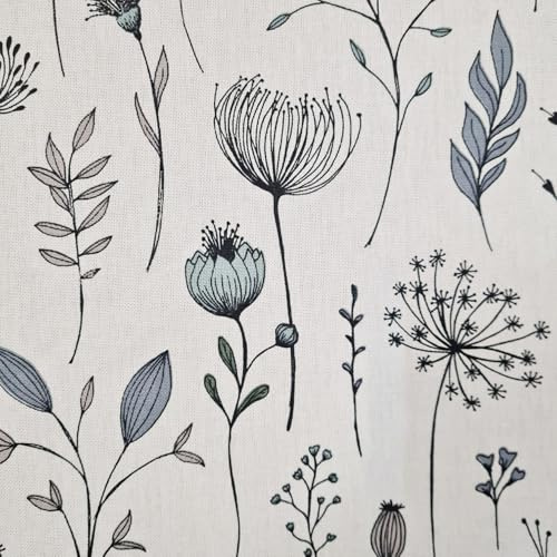 Stoff Baumwolle Meterware weiß skandinavian Flowers schwarz schwedisch Dekostoff Vorhangstoff Country style