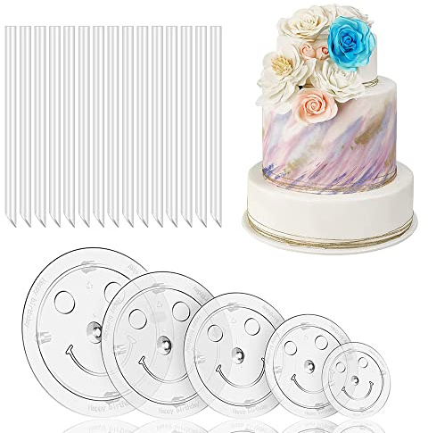 5 Planches à Gâteaux, Base De Gâteau, Plat Gateau Sur Pied Plastique, Plateaux De Séparation De Gâteau, 12 Pièces Dowels Pour Gateau, Pour Construction et l'empilage de Gâteaux à Plusieurs Niveaux
