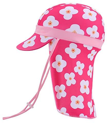 MK MATT KEELY Solhatt för flickor, pojkar, 1–10 år, barnhatt, UPF 50+, med justerbara hakband, Röd blomma, One size