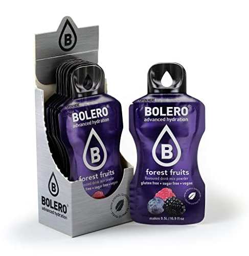 Bolero FOREST FRUIT Sticks 12 x 3g | sockerfri pulverdryck sötad med Stevia | Vitamin C | för diabetiker, veganer och idrottare | smaken av skogsfrukter
