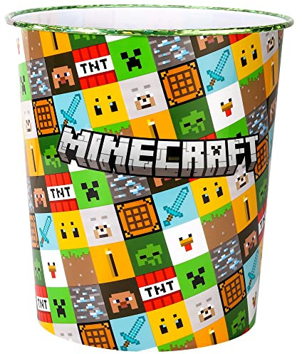 Zawadi Global Minecraft Kids Childrens Waste Bucket Paper Bin Basket for Bedroom Study Desk Dustbin