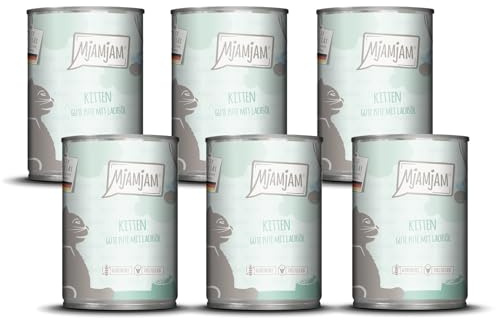 MjAMjAM - Premium Nassfutter für Katzen - Kitten gute Pute mit Lachsöl, 6er Pack (6x400g), getreidefrei