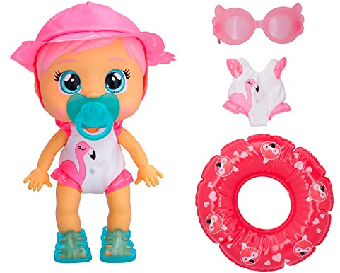 CRY BABIES Fun N' Sun Fancy | Wassertaugliche interaktive Puppe, die echte Tränen weint und die man auch zum Plantschen mitnehmen - Spielzeug und Geschenk für Kinder ab 18 Monaten