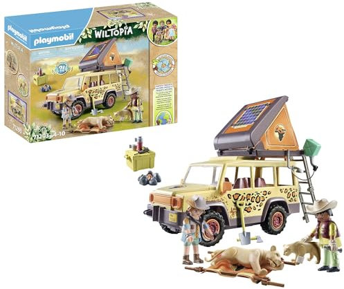 PLAYMOBIL Wiltopia 71293 Mit dem Geländewagen bei den Löwen, abenteuerliche Tierverarztung in der Savanne, Lernspielzeug aus nachhaltigem Material, Spielzeug für Kinder ab 4 Jahren