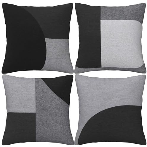 LOHDALOLF Black and Grey Cushion Covers 45x45 cm Set of 4 Geometric Abstract Cushion Cases Square Decorative Pillow Covers for Sofa Living Room