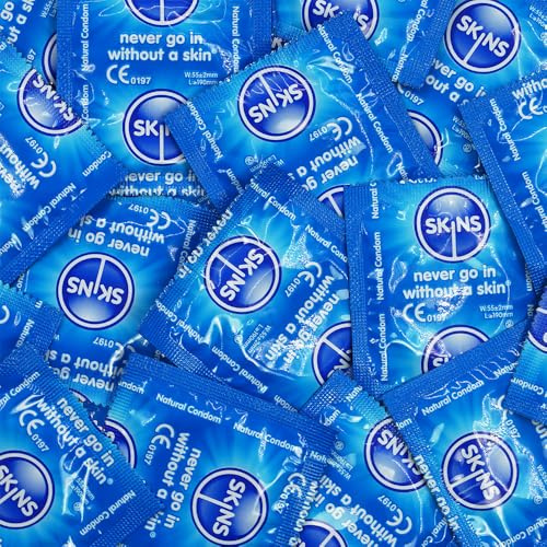 Skins Natural Kondome Big Box – Skins Kondome Großpackung 100 mit zusätzlicher Gleitfähigkeit für zusätzliche Sicherheit und mehr Zufriedenheit
