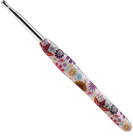 Coopay Häkelnadel mit Schön Blume, 1 Stück Gummigriff Häkelnadel 5,0 mm, Exquisite Ergonomisch Häkelnadeln für Anfänger, Solide Metall Häkeln und Bequem TPR Griff Häkelnadeln für Arthritische Hände