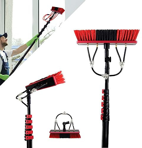 Witriolik Wash Spazzolone Kit Spazzola Vetri, 19.68FT/6m Scopa Telescopica Per Pulizia, Alimentata ad Acqua, Dosatore di Sapone, Kit Pulizia Pannelli Fotovoltaici Pulizia dei vetri Kit 35cm Spazzola