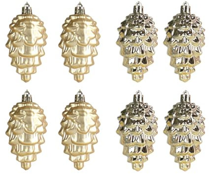 VUIUYOIES 8 Stück verleihen einen festlichen Touch mit Tannenzapfen Anhängern für Baumdekoration, Baumschmuck, ABS Kunststoff, zum Aufhängen an Tannenbäumen, Gold