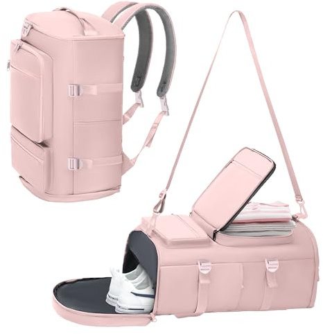 Sporttasche für Männer und Frauen – Sporttasche, Reiserucksack, Wochenend-Übernachtungstasche mit Schuhfach, Rosa MIYCOO