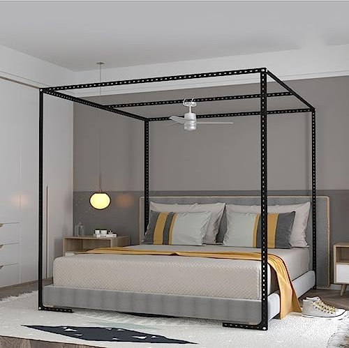Himmelbett-Rahmenpfosten, Betthimmel-Rahmenstangen in voller Größe, Moskitonetz-Halterung, Pfosten aus Edelstahl, passend für Viereckbett, weiß, King L