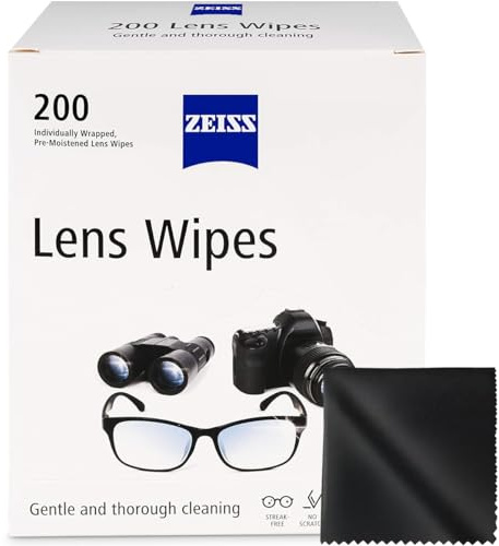 ZEISS - Lingettes Nettoyantes pour Lunettes, Jumelles, Verres Traités, Séchage Rapide, Sans Rayures, Emballées Individuellement, Pack de 200
