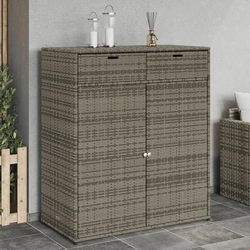 CIADAZ Gartenschrank Grau 105x55x113 cm Poly Rattan, Geräteschuppen, Gerätehaus, Wetterfest, Outdoor Schrank, Gartenhausschränke, Terrassenschrank - 365565