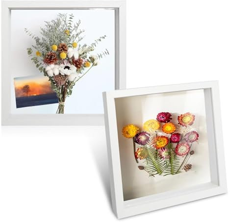 2 Pezzo Cornice 3D Profonda Cornice 20 x 20 cm Cornici in legno per Foto per Oggetti fino a 3 cm,Riempire Cornici di Forma Quadrata Per Decorazioni,Biglietti,Fiori,Souvenir,Quadri con Diamanti-Bianco