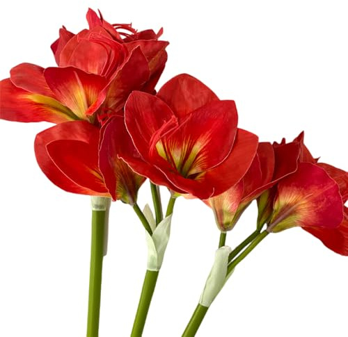 BQEE Künstliche Amaryllis Blumen, 54,6 cm, rot, weiß, rosa, 3 Stück, künstliche Lilien für Hochzeit, Zuhause, Büro, Hotel Dekor (rot)
