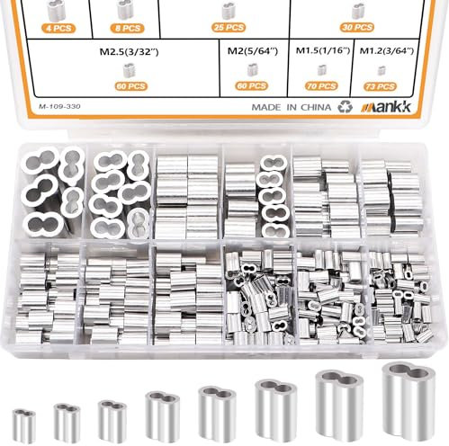 mankk 330 manicotti a crimpare in alluminio 8 misure (3/64 '' 1/16'' 5/64'' 3/32'' 1/8'' 5/32'' 3/16'' 1/4'') manicotti per cavi doppi kit M-109-330PCS