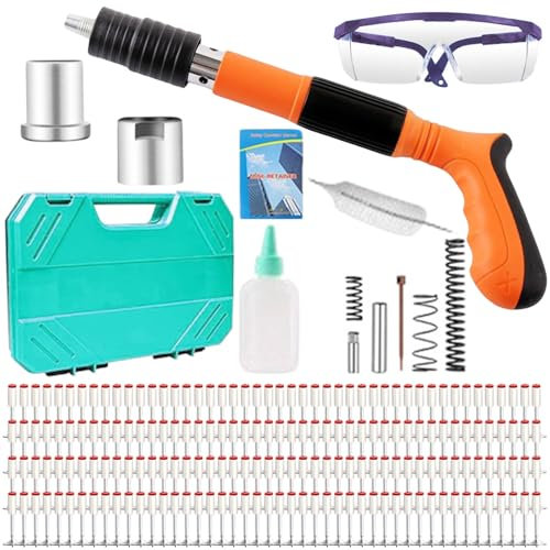 Manuelle nagelschussgerät Nagelpistole, 200 runde Nägel, Professionelle Nagelpistole mit 200 Nägeln, Nagelschussgerät für Betonwände, inklusive Zubehörpaket, 16MM/20MM Ersatzköpfe