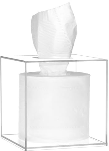 QWORK® Moderne Acryl Taschentuchbox aus Acryl 14 x 14 x 14 cm – Transparente, Quadratisch Kosmetiktücherbox für Badezimmer, Küche