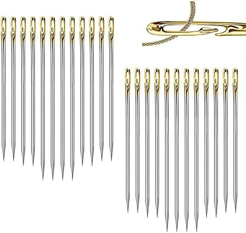 LNYMZD 24 Stück Selbst Einfädeln Nähnadeln, Gold, Handsticknadel, Kohlenstoffstahl, Stickerei, Handarbeiten