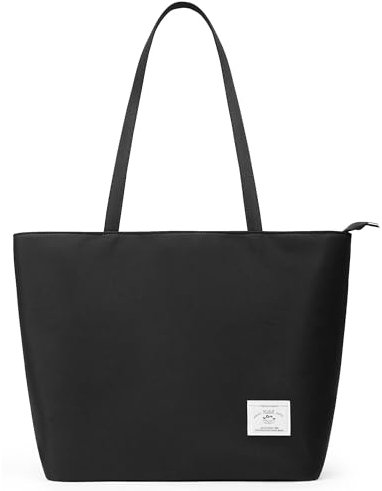 KALIDI Wasserdichte Tote Bag mit Reißverschluss – Leichte Shopper Schulter Tasche für Arbeit Uni,Schwarz